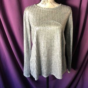 Silver semi sheer long sleeve crew neck shirt